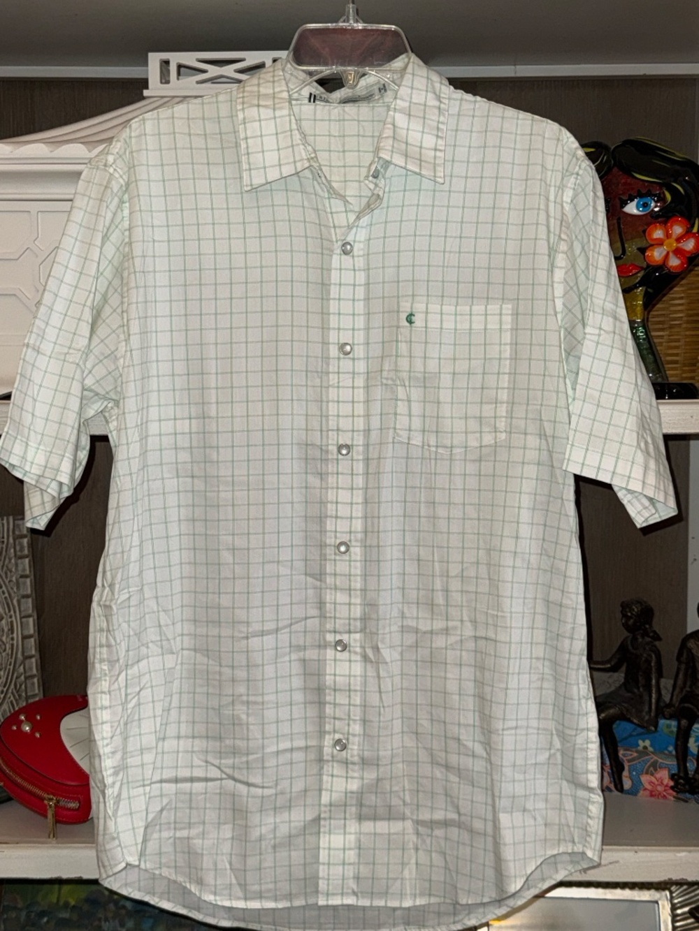 Criquet White Green Check Pearl Snap Short Sleeve Top SZ L NWT Large - Picture 4 of 7
